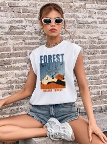 SHEIN EZwear Áo khoác và áo lót dành cho xe tăng nữ Thú vật Slogan Giải trí - trắng - Xem 5