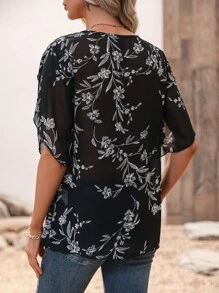 SHEIN Clasi Floral Print Petal Sleeve Blouse
