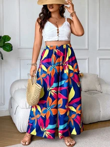 SHEIN Clasi Pantalones de pierna ancha con estampado floral - Multicolor - Ver 1