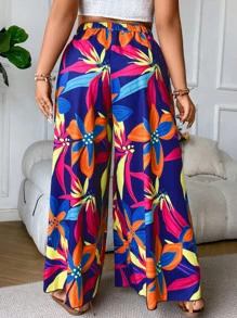 SHEIN Clasi Pantalones de pierna ancha con estampado floral - Multicolor - Ver 2
