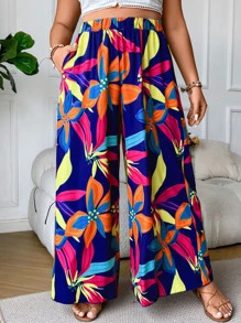 SHEIN Clasi Pantalones de pierna ancha con estampado floral - Multicolor - Ver 3