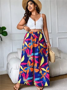 SHEIN Clasi Pantalones de pierna ancha con estampado floral - Multicolor - Ver 4