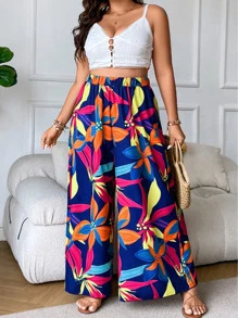 SHEIN Clasi Pantalones de pierna ancha con estampado floral - Multicolor - Ver 5