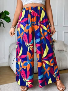 SHEIN Clasi Pantalones de pierna ancha con estampado floral - Multicolor - Ver 7