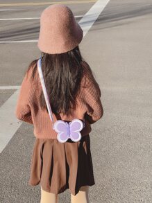 1pc Young Children's Mini Butterfly Silicone Zipper Closure Crossbody Bag, Suitable For Daily Use In All Seasons, Purple - Purple - View 2