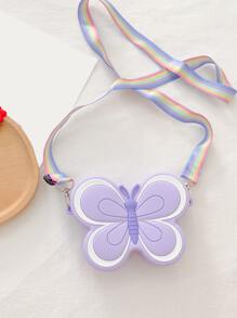 1pc Young Children's Mini Butterfly Silicone Zipper Closure Crossbody Bag, Suitable For Daily Use In All Seasons, Purple - Purple - View 3