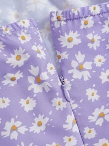 SHEIN MOD 碎花肩上打結吊帶洋裝 - 紫丁香色 - 查看 6