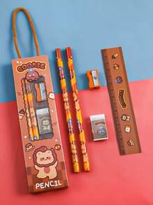 Bộ văn phòng phẩm đồ họa hoạt hình 5 cái - Màu Đỏ Sâu - Xem 4