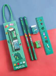 Bộ văn phòng phẩm đồ họa hoạt hình 5 cái - Màu Đỏ Sâu - Xem 3