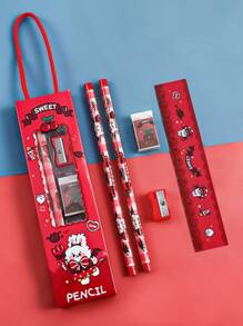 Bộ văn phòng phẩm đồ họa hoạt hình 5 cái - Màu Đỏ Sâu - Xem 1