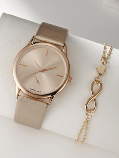 2pcs Women's Luxury Elegant Fashion Vibe Watch + Exquisite Bracelet, Excellent Gift For Her On Holidays