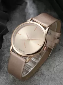 1 件女士手表玫瑰金 PU 聚氨酯表带迷人字母图形圆形表盘石英表和 1 件蝴蝶装饰手链，适合日常装饰，作为学生返校礼物