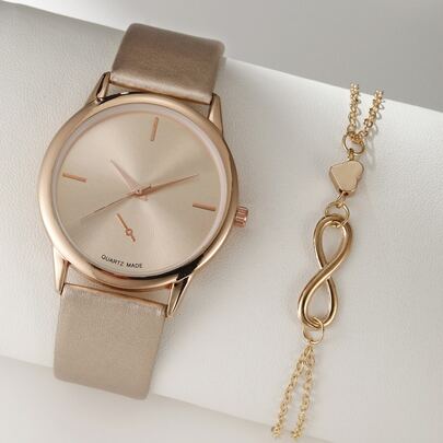 2 piezas Reloj de moda elegante y lujoso para mujer + Pulsera exquisita, excelente regalo para ella en días festivos