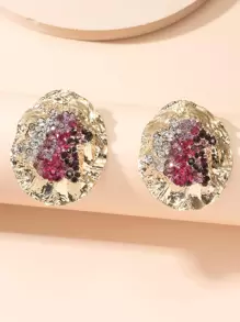 Random Color Rhinestone Decor Textured Stud Earrings - Multicolor - View 3