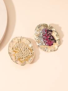 Random Color Rhinestone Decor Textured Stud Earrings - Multicolor - View 7