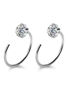 Bông tai bạc trang trí bằng đá khối Zirconia - Bạc - Xem 2