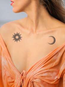 Tattoo Sticker,1 Sheet Moon & Sun Print Temporary Tattoos For Women,Tattoo Stickers Adults,Realistic Tattoo Moon , Sun,For Women And Girls