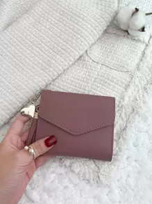 Heart & Tassel Decor Flap Credit Card Small ID Window Slim Women Wallet Mini Lightweight Minimalist Fashion Modern Business Anniversary On Valentine Day For Birthday Gift Female Lady Girls Women Gift Heart Business Casual School Supplies Teacher Gifts Back To School For Women Wallet Purse Wallet Small Wallet - Dusty Pink - View 2