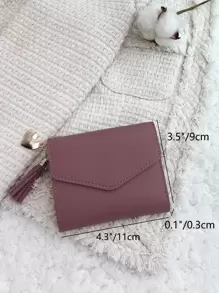 Heart & Tassel Decor Flap Credit Card Small ID Window Slim Women Wallet Mini Lightweight Minimalist Fashion Modern Business Anniversary On Valentine Day For Birthday Gift Female Lady Girls Women Gift Heart Business Casual School Supplies Teacher Gifts Back To School For Women Wallet Purse Wallet Small Wallet - Dusty Pink - View 3