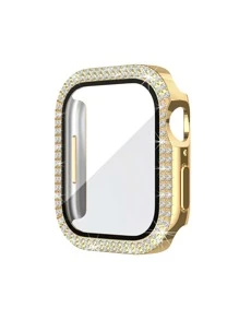 2 In 1 Rhinestone Decor Electroplated Case & Screen Protection Film Compatible With Apple Watch - Gold - View 3