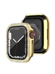 2 In 1 Rhinestone Decor Electroplated Case & Screen Protection Film Compatible With Apple Watch - Gold - View 4