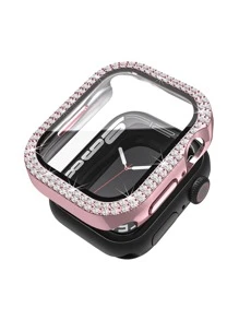 Trang trí Rhinestone 2 trong 1 Vỏ mạ điện & Phim bảo vệ màn hình Tương thích với Apple Watch - Hồng - Xem 2