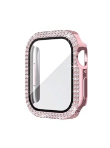 Trang trí Rhinestone 2 trong 1 Vỏ mạ điện & Phim bảo vệ màn hình Tương thích với Apple Watch - Hồng - Xem 3