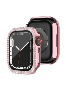 Trang trí Rhinestone 2 trong 1 Vỏ mạ điện & Phim bảo vệ màn hình Tương thích với Apple Watch - Hồng - Xem 4