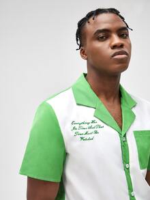 ROMWE MEN Hombres Camisa con estampado de slogan de color combinado - Multicolor - Ver 3