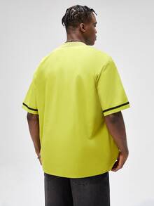 ROMWE MEN Guys Letter Graphic Contrast Trim Shirt - Lime Green - View 2