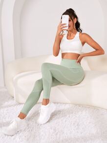 Yoga Basic 寬腰帶運動打底褲 - 薄荷綠 - 查看 2