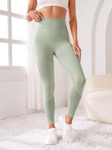 Yoga Basic 寬腰帶運動打底褲 - 薄荷綠 - 查看 3