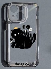 Cartoon Cat Print Clear Phone Case - Black - View 4