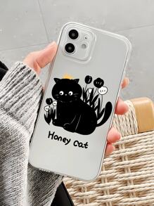 Vỏ điện thoại trong suốt hình mèo hoạt hình - màu đen - Xem 1