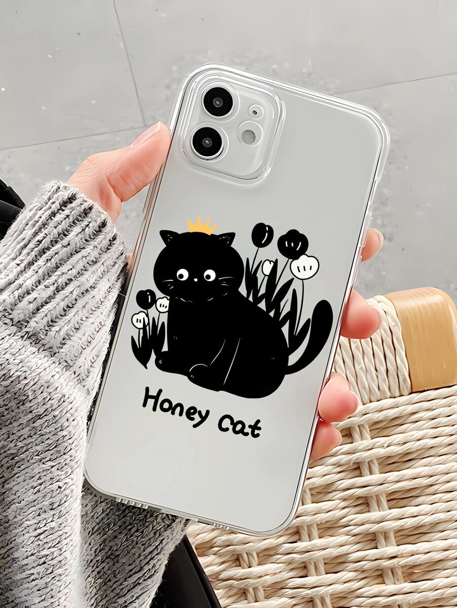 Vỏ điện thoại trong suốt hình mèo hoạt hình - màu đen - Xem 1