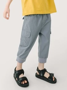 男孩字母圖案翻蓋口袋工裝七分褲 - 灰色 - 查看 3