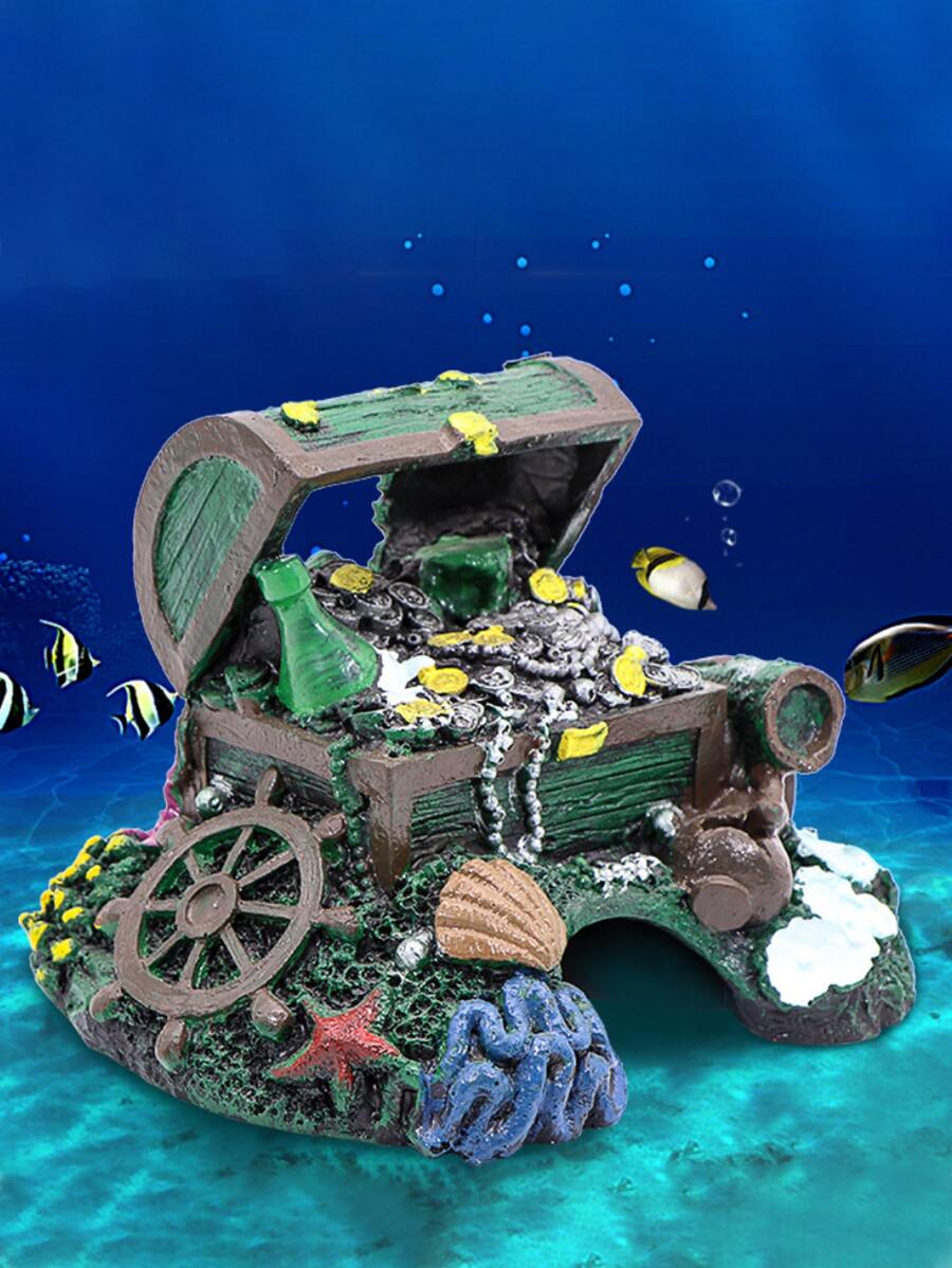 1pc Treasure Chest Design Aquarium Ornament - Multicolor - View 1
