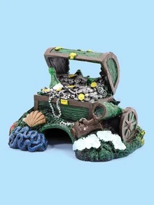 1pc Treasure Chest Design Aquarium Ornament - Multicolor - View 3