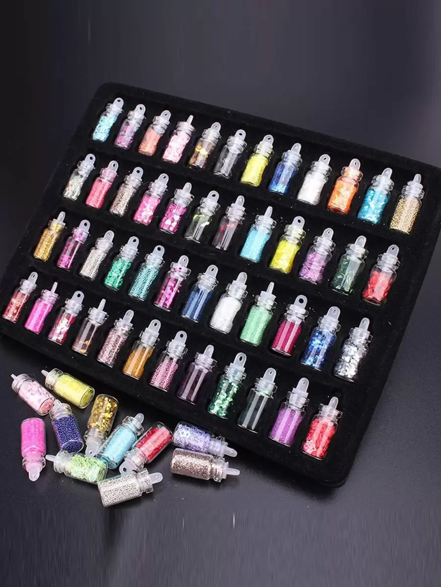 48 盒珠子和亮片美甲装饰 DIY 指甲饰品 指甲宝石 美甲用品 - 彩色 - 查看 1