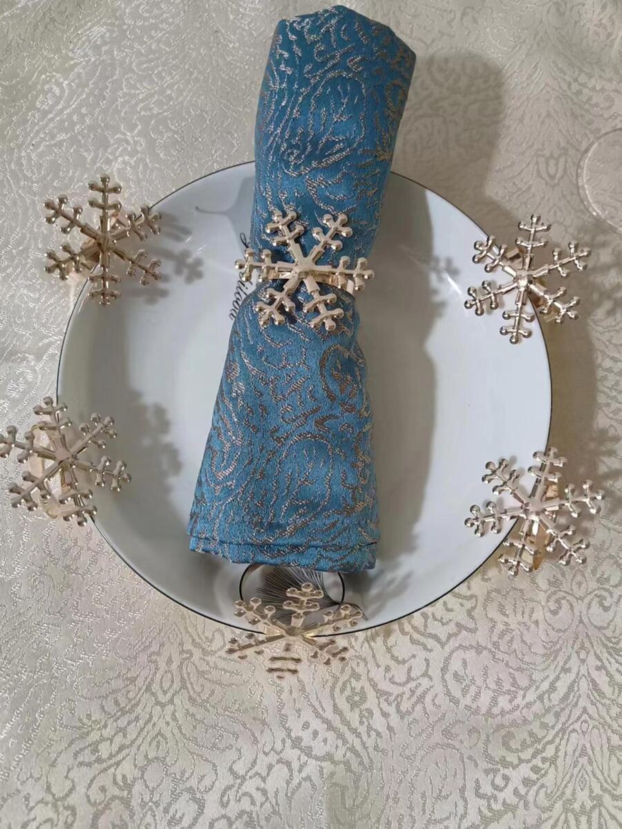 6pcs Snowflake Design Napkin Ring, Gold Napkin Buckle For Dining Table - Champagne - View 1