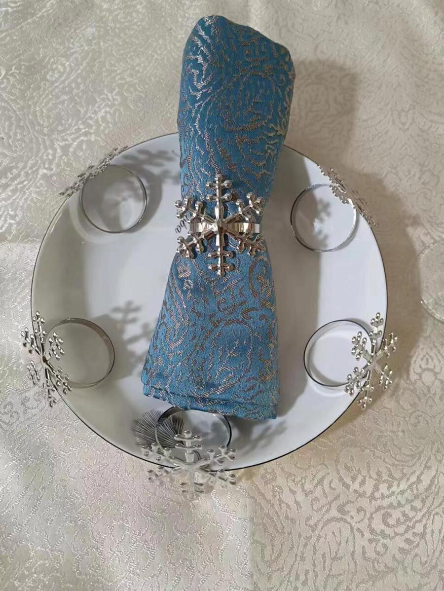6pcs Snowflake Design Napkin Ring, Silver Napkin Buckle For Dining Table - Silver - View 1