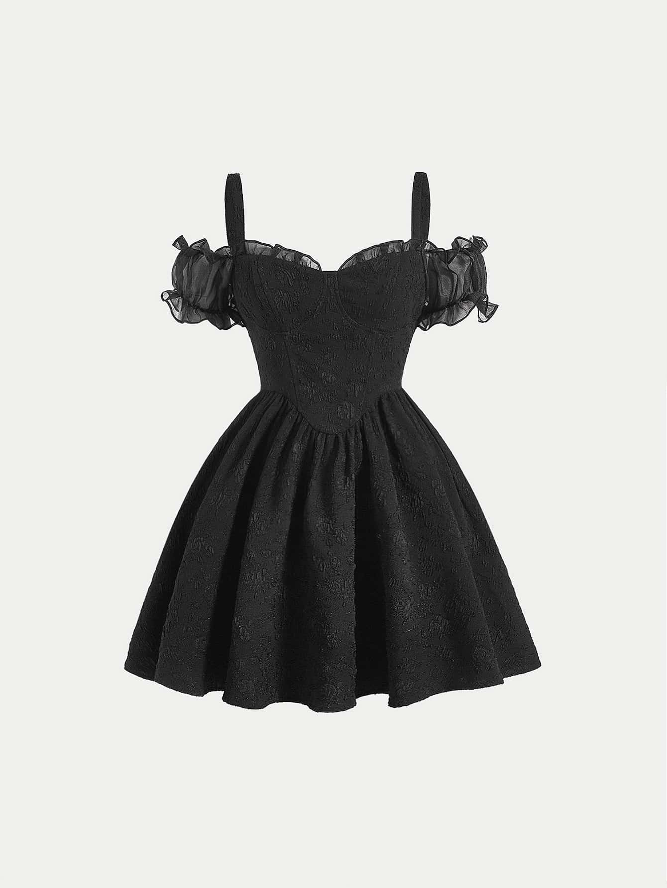 SHEIN MOD Cold Shoulder Contrast Mesh Dress - Black - View 1