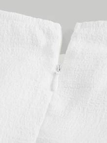 SHEIN MOD 胸部褶皺泡泡袖高低下擺連衣裙 - 白色 - 查看 4