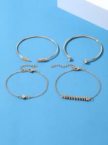 4pcs/Set Rhinestone Decor Bracelet - Yellow Gold - View 5
