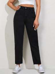 EURMUSE 100%Cotton Plus High Waist Mom Fit Jeans