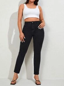 RueChic Plus Solid Zipper Fly Skinny Jeans - Dark Grey - View 3