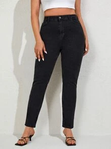 RueChic Plus Solid Zipper Fly Skinny Jeans - Dark Grey - View 5