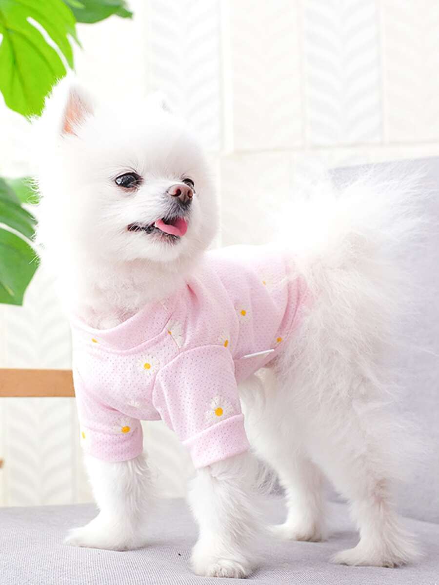 1pc Flower Print Pet Tee - Pink - View 1