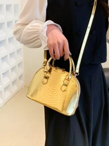 Bolso domo pequeño en relieve de color metálico funky - Dorado - Ver 2