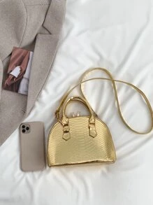 Bolso domo pequeño en relieve de color metálico funky - Dorado - Ver 5